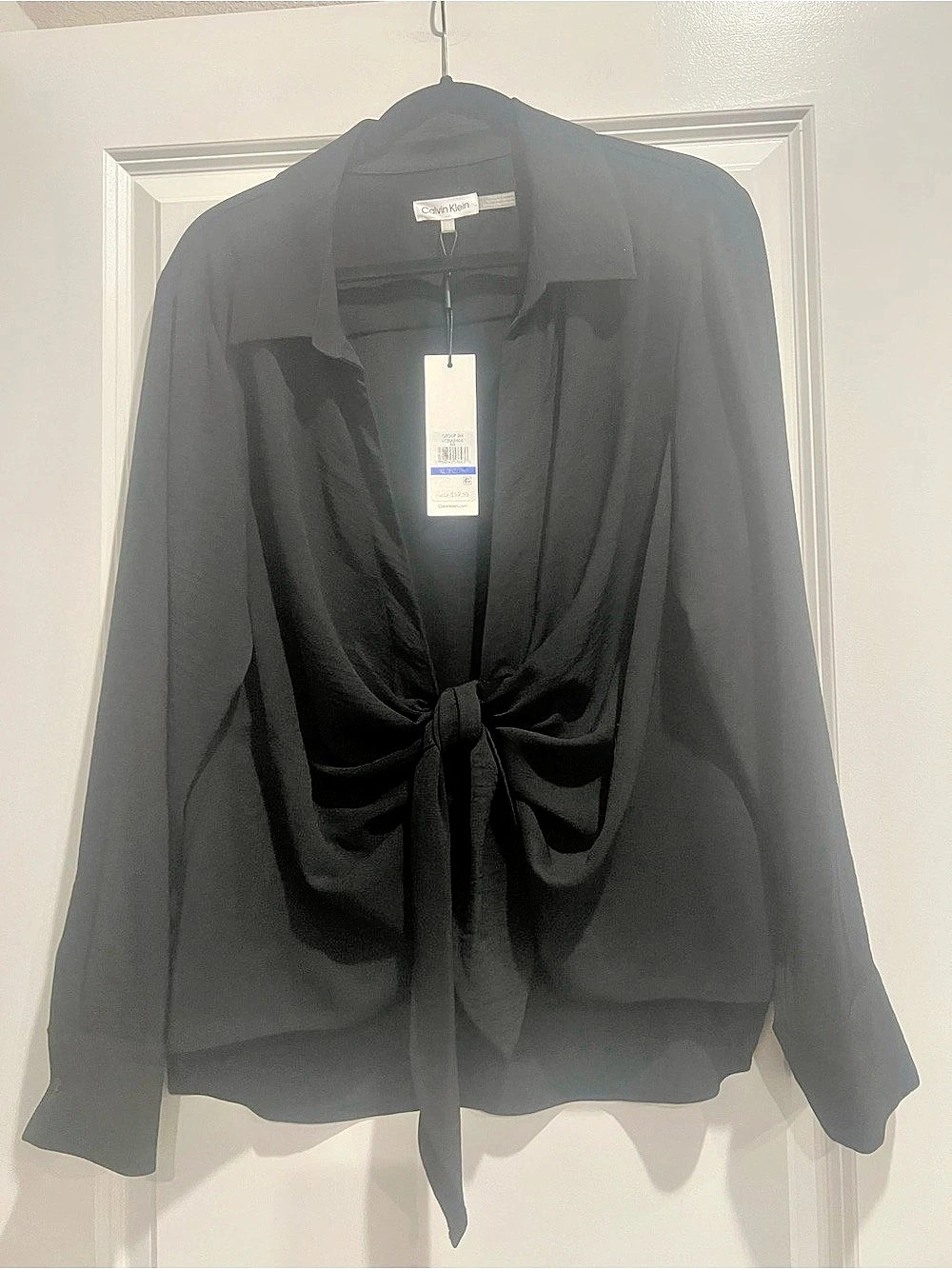 Calvin Klein Tie-Front Blouse in Black Size XL NWT